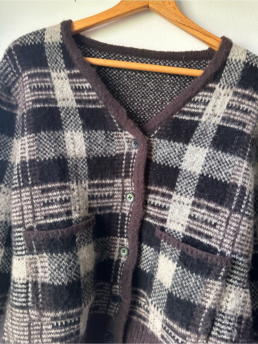 Cozy Plaid Knit Sweater in Brown and Cream
